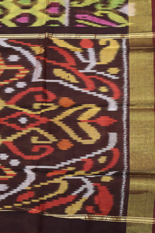 Pochampally Silk Cotton- Maroon ikkat Pattern