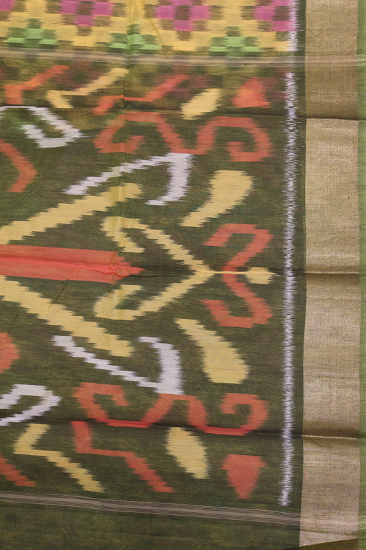 Pochampally Silk Cotton- Mango Yellow ikkat Pattern