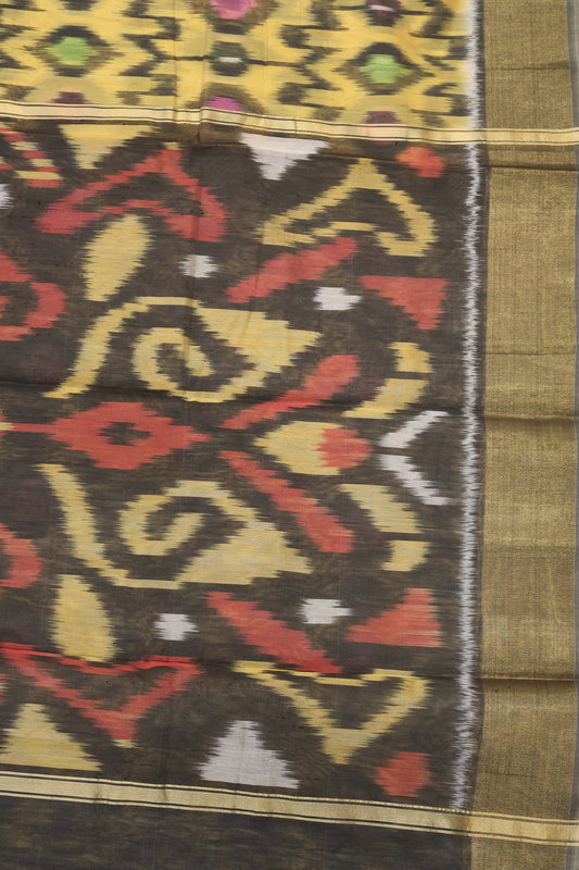 Pochampally Silk Cotton- Mango-Grey ikkat Pattern