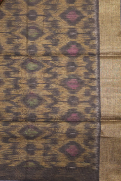 Pochampally Silk Cotton- Mango-Grey ikkat Pattern