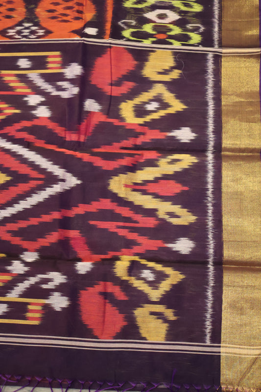 Pochampally Silk Cotton- Brick Red ikkat Pattern