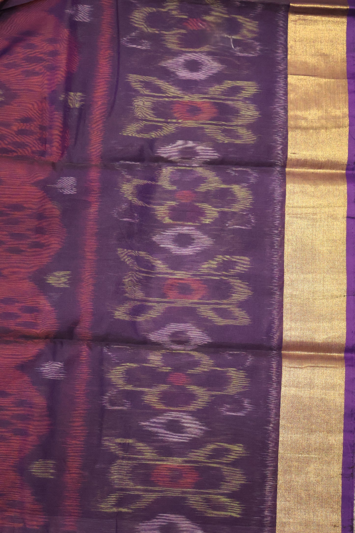 Pochampally Silk Cotton- Brick Red ikkat Pattern