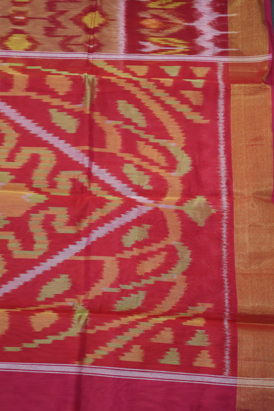 Pochampally Silk Cotton- Pink-Beige ikkat Pattern