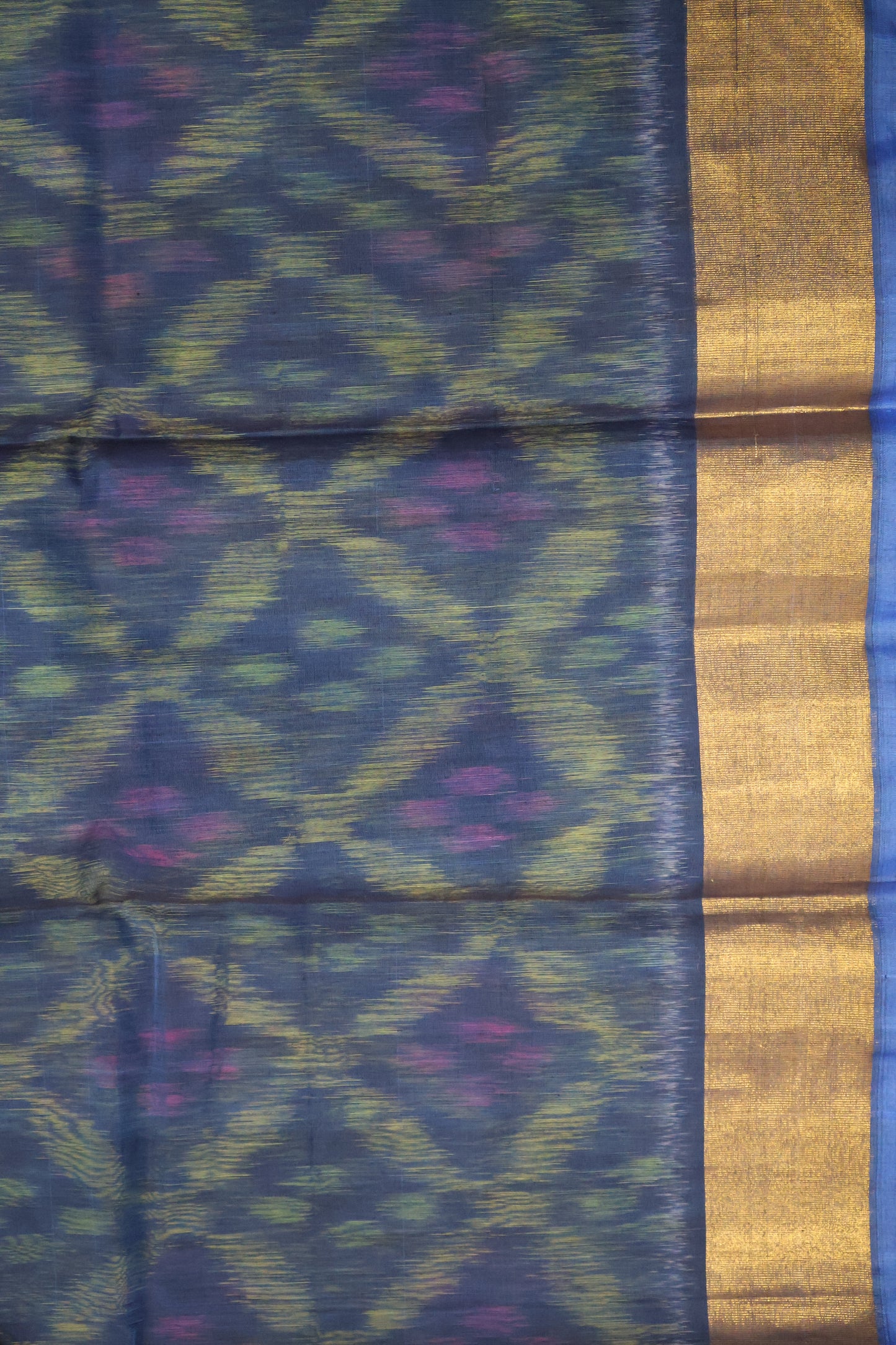 Pochampally Silk Cotton- Peacock Blue ikkat Pattern