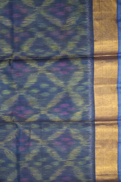 Pochampally Silk Cotton- Peacock Blue ikkat Pattern