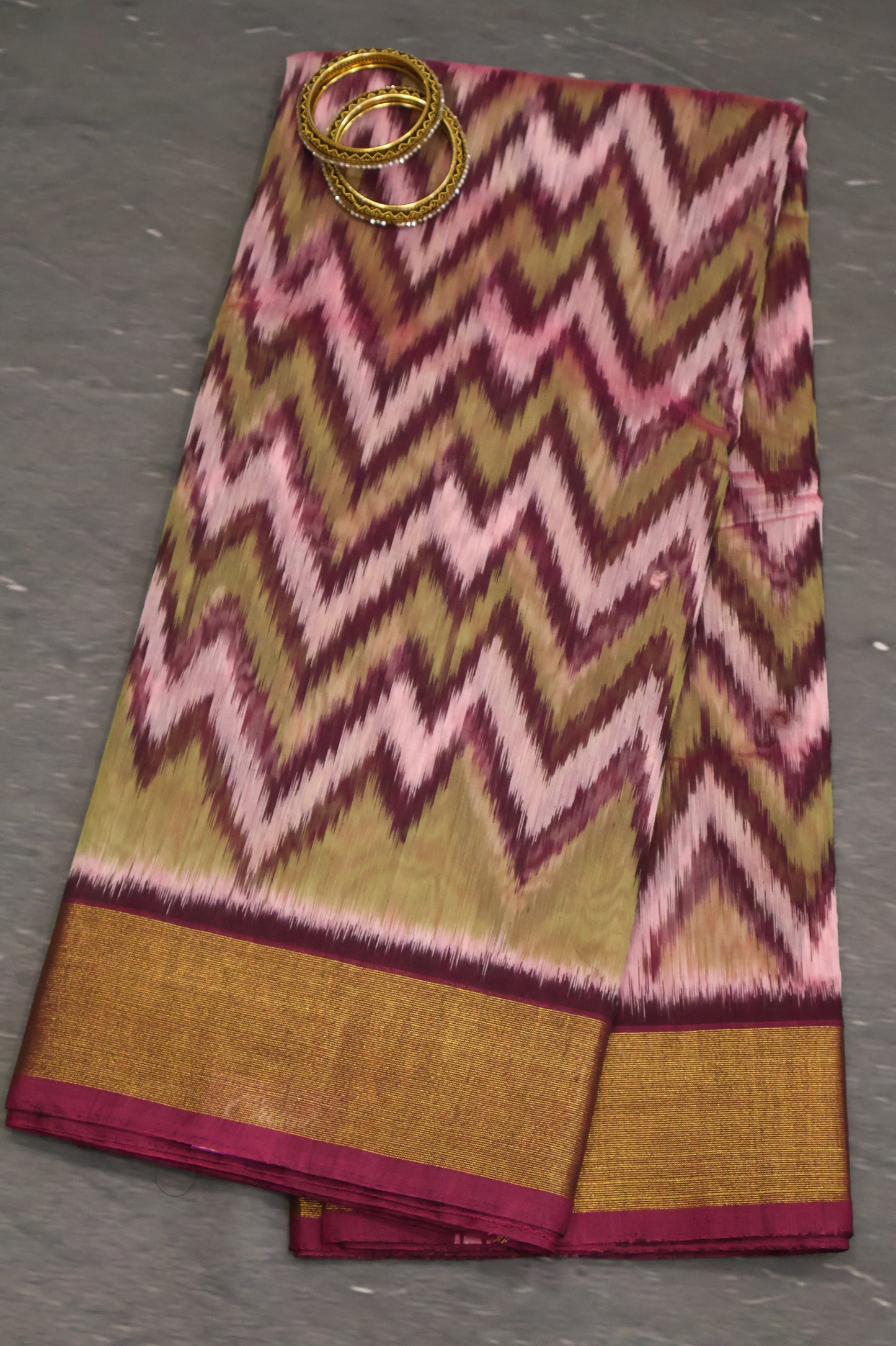 Pochampally Silk Cotton- Purple ikkat Pattern