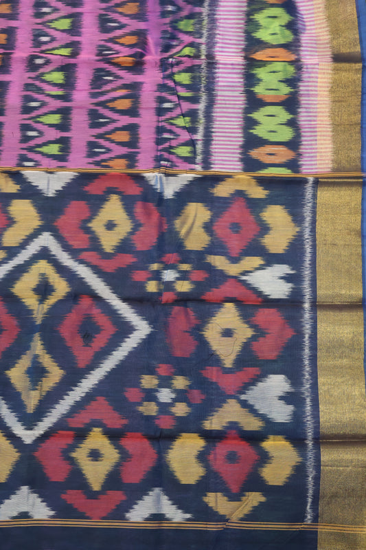 Pochampally Silk Cotton- Blue-Purple ikkat Pattern