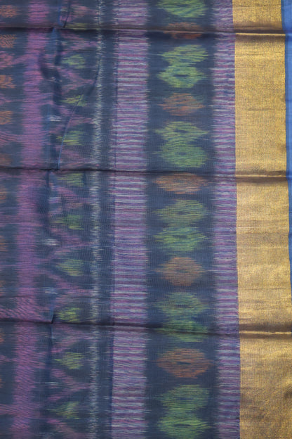 Pochampally Silk Cotton- Blue-Purple ikkat Pattern