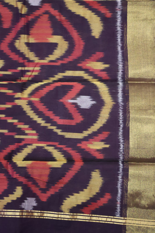 Pochampally Silk Cotton- Purple-Red ikkat Pattern
