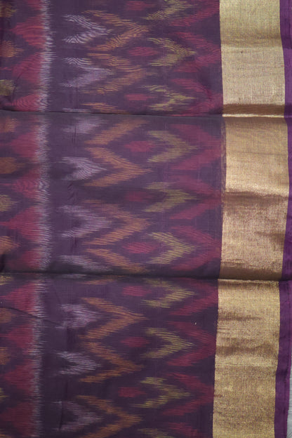 Pochampally Silk Cotton- Purple-Red ikkat Pattern