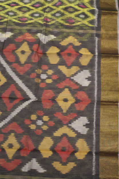 Pochampally Silk Cotton- Light Yellow ikkat Pattern