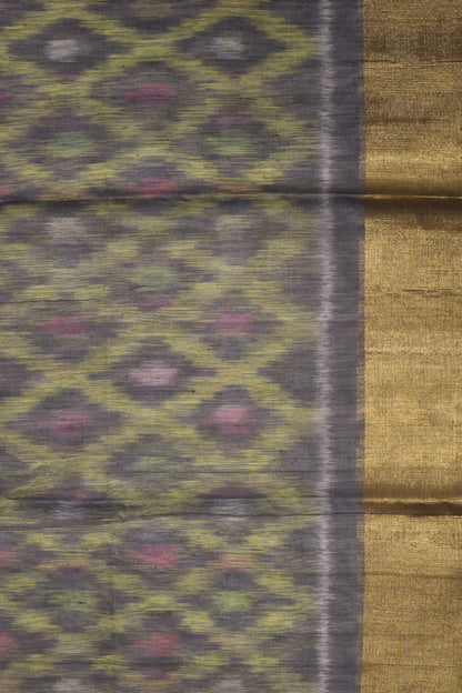 Pochampally Silk Cotton- Light Yellow ikkat Pattern