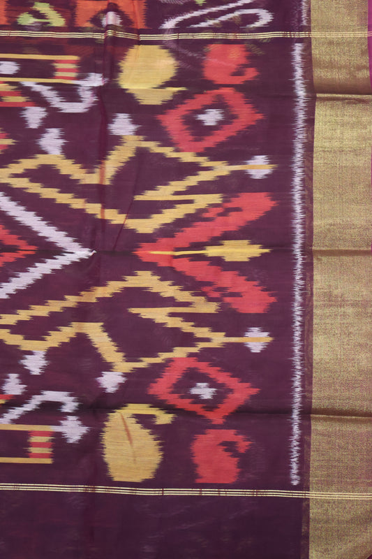 Pochampally Silk Cotton- Wine ikkat Pattern
