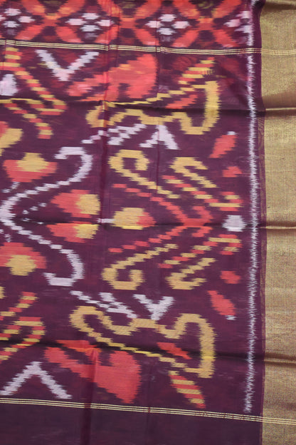 Pochampally Silk Cotton-Wine-Red ikkat Pattern