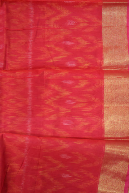 Pochampally Silk Cotton-Peachich Pink ikkat Pattern