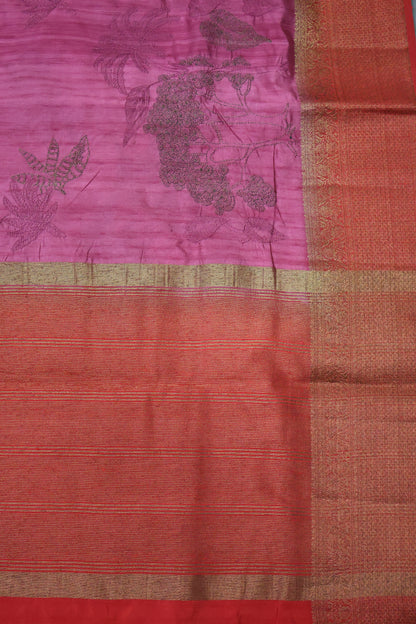 Bamboo Silk Saree-Zari Embroidery-Pink