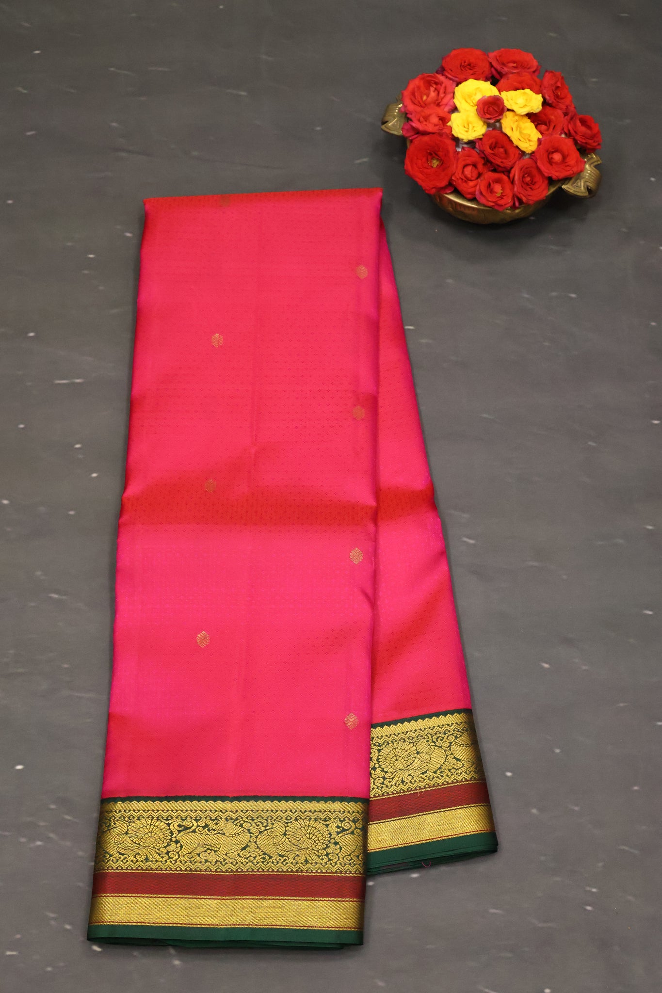 Akshayam - Pure Kanchipuram Silk Saree -Rani Pink Embroider Border
