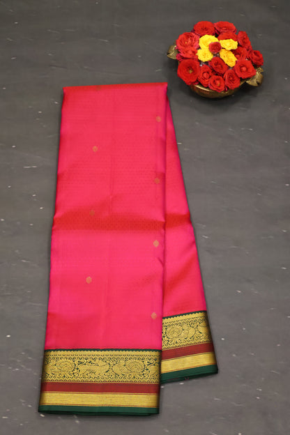 Akshayam - Pure Kanjivaram Silk Saree -Rani Pink Embroider Border
