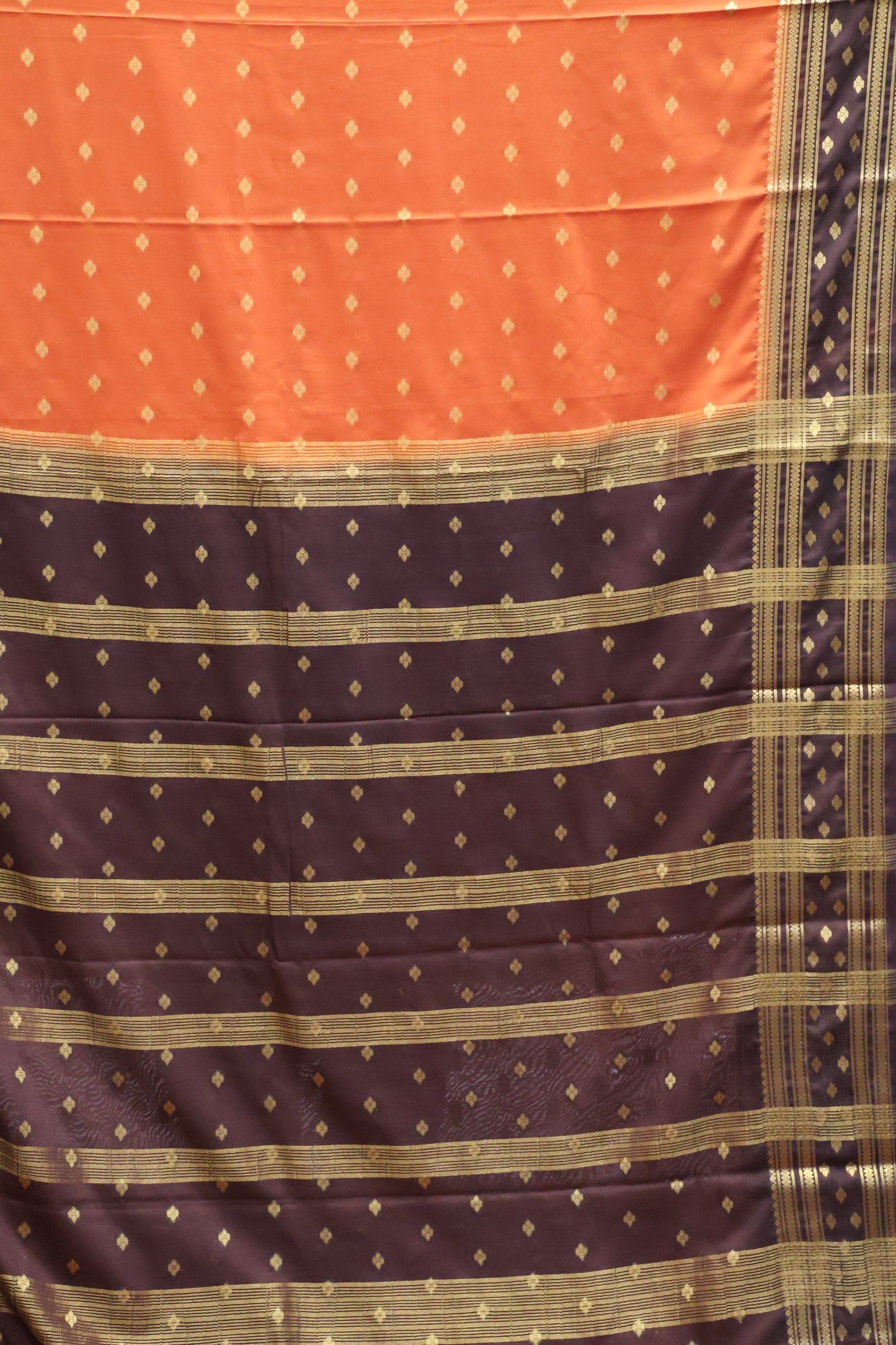 Semi Mysore Silk Saree- Honey-Brown Floral Buta