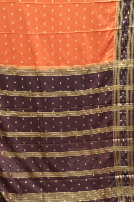 Semi Mysore Silk Saree- Honey-Brown Floral Buta