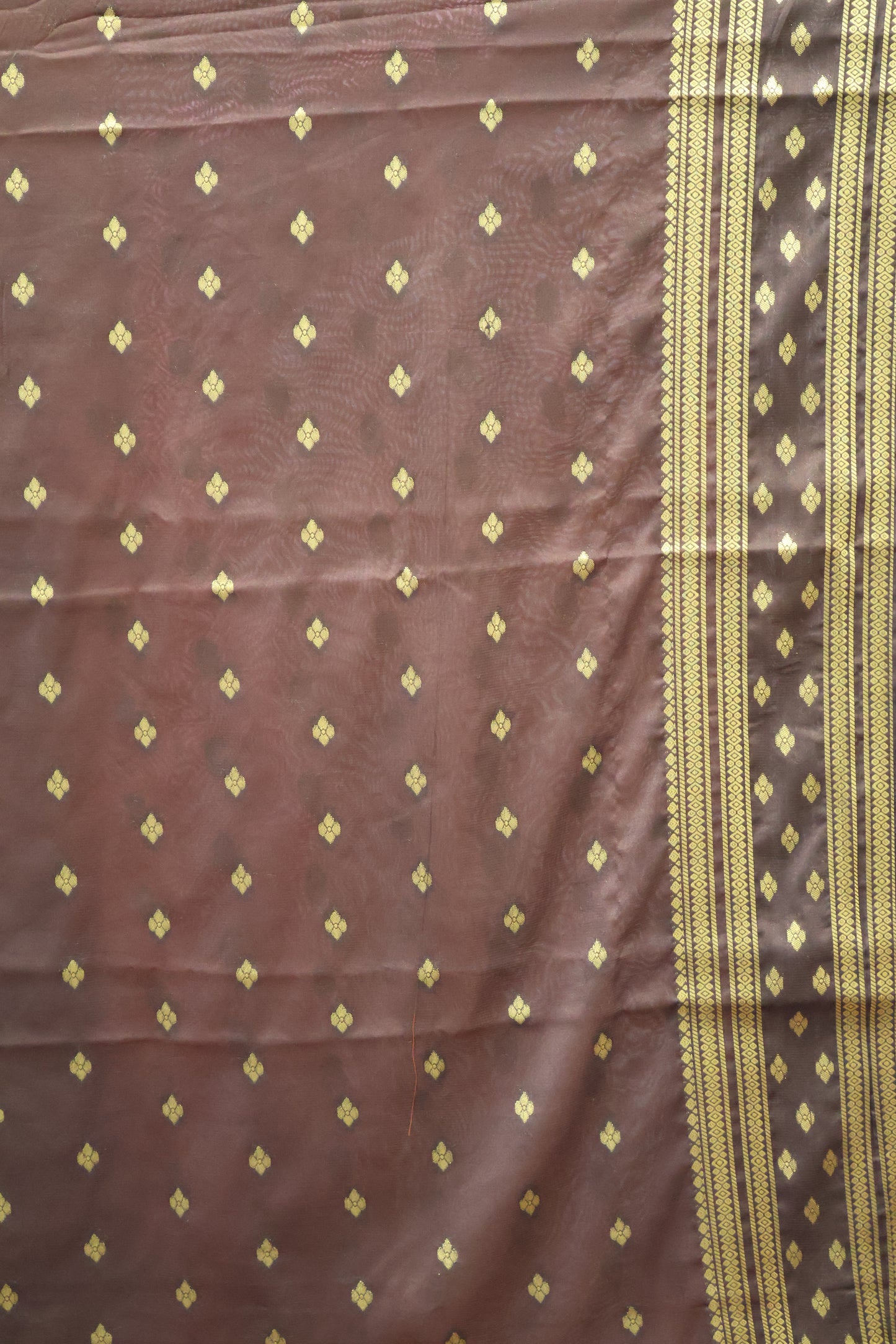 Semi Mysore Silk Saree- Honey-Brown Floral Buta