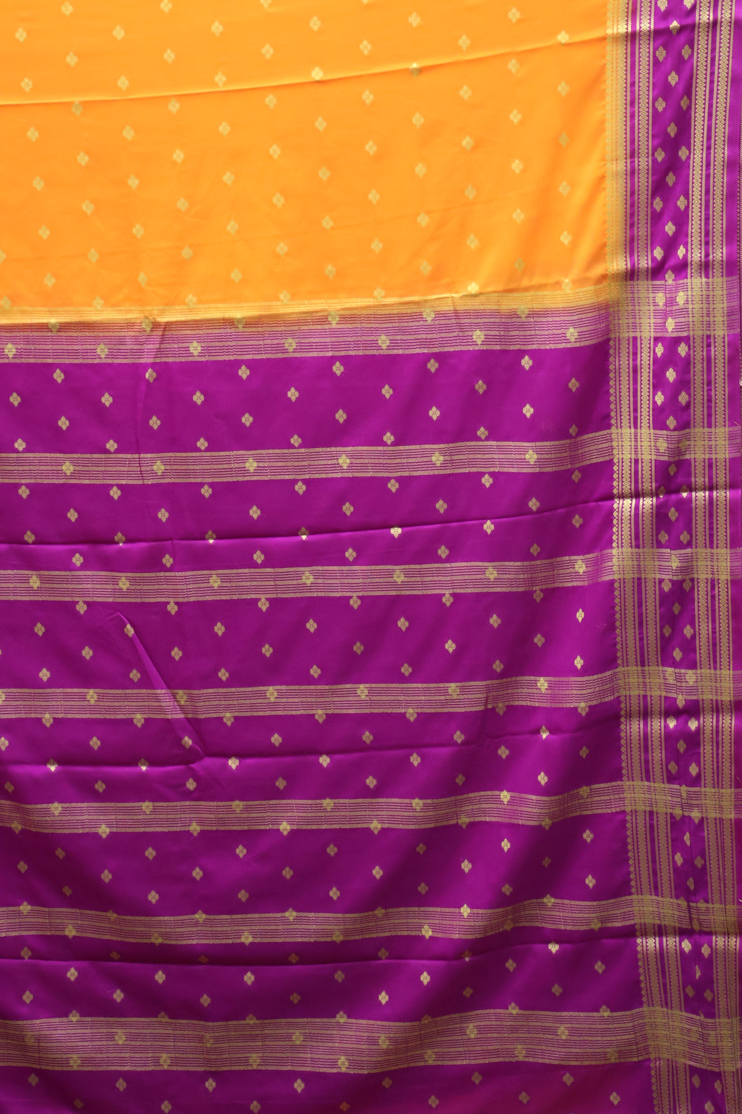 Semi Mysore Silk Saree-Orange-Purple Floral Buta
