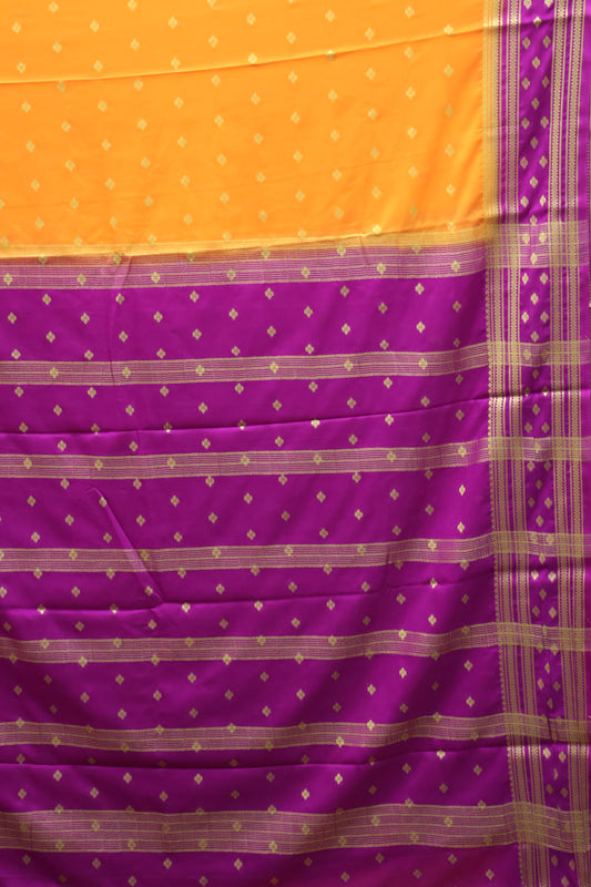 Semi Mysore Silk Saree-Orange-Purple Floral Buta