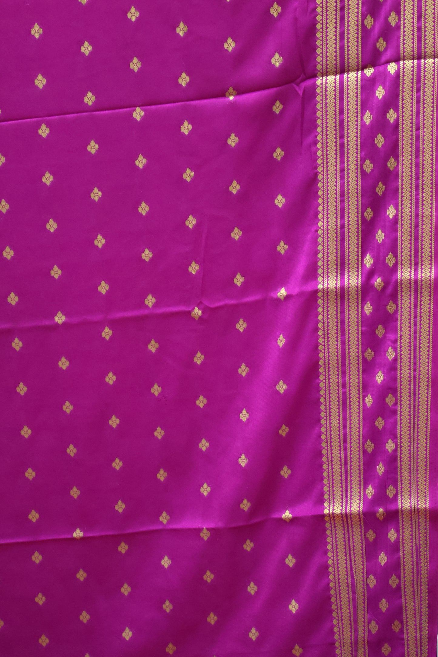 Semi Mysore Silk Saree-Orange-Purple Floral Buta