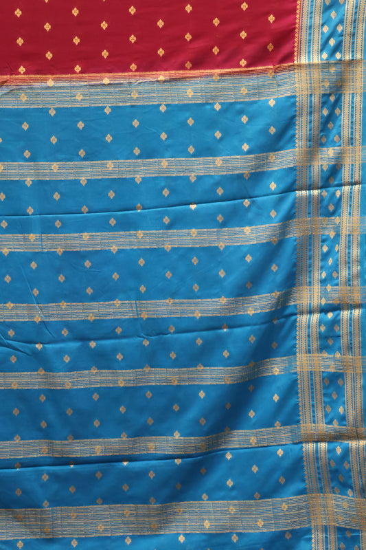 Semi Mysore Silk Saree-Maroon-Peacock Floral Buta