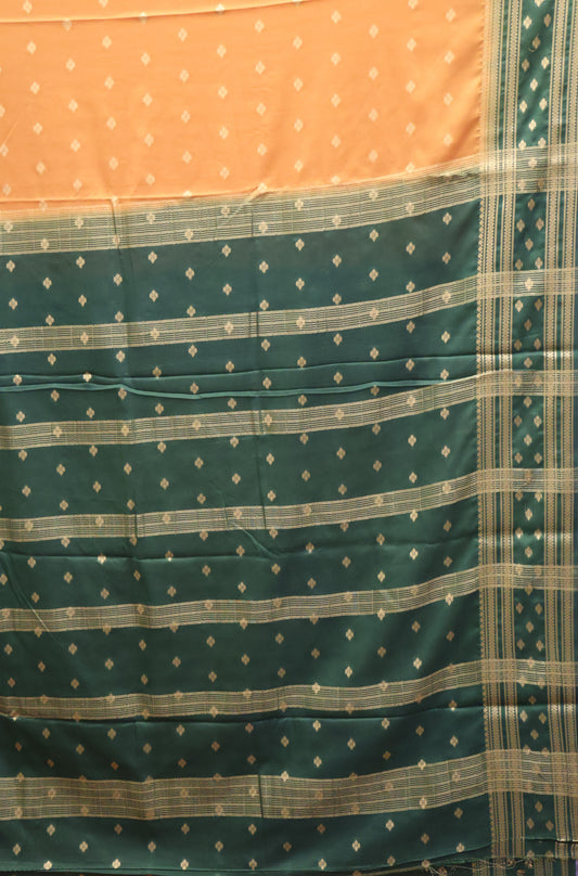 Semi Mysore Silk Saree-Mustard-Green Floral Buta