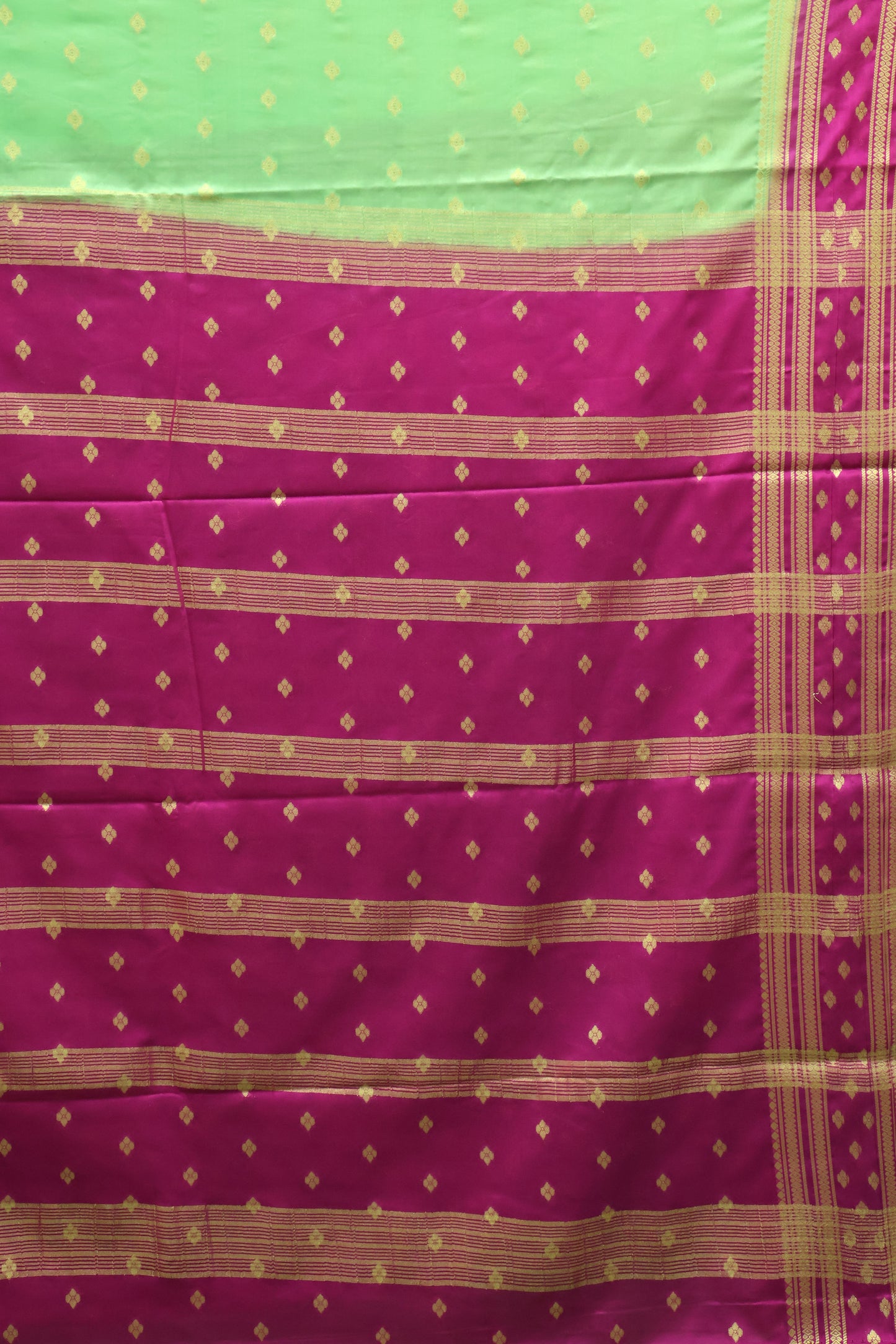Semi Mysore Silk Saree-Green-Pink Floral Buta