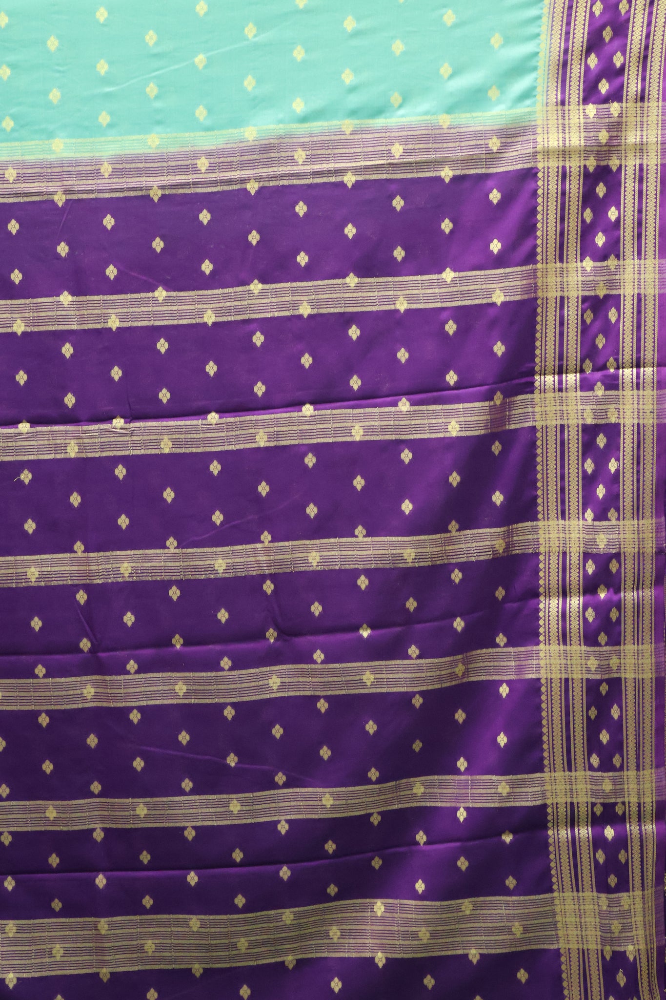 Semi Mysore Silk Saree-Green-Purple Floral Buta