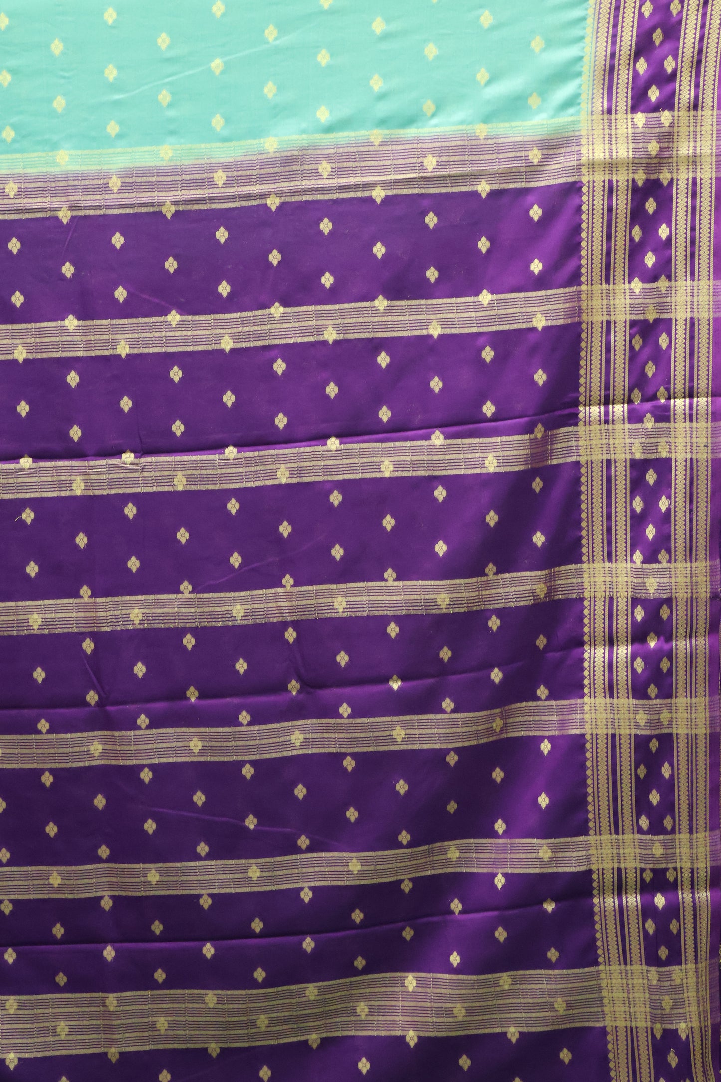 Semi Mysore Silk Saree-Green-Purple Floral Buta