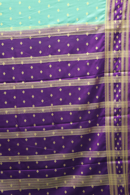 Semi Mysore Silk Saree-Green-Purple Floral Buta