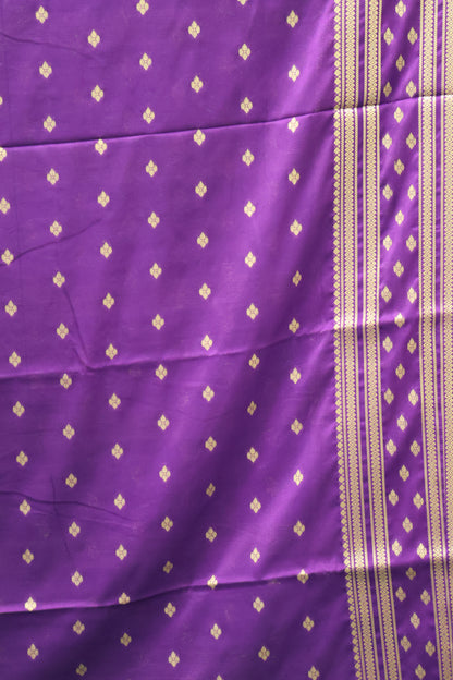 Semi Mysore Silk Saree-Green-Purple Floral Buta