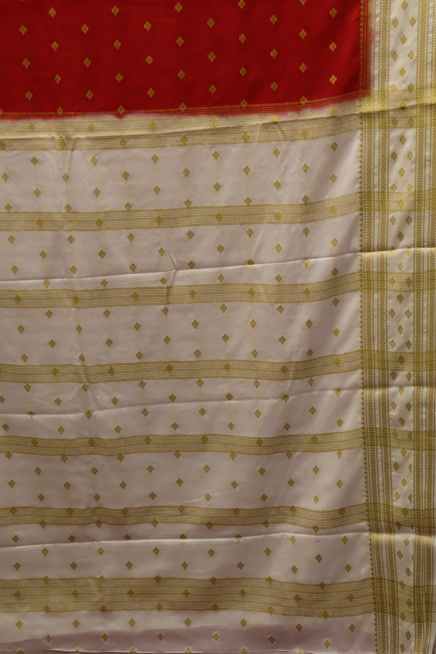 Semi Mysore Silk Saree-Red-White Floral Buta