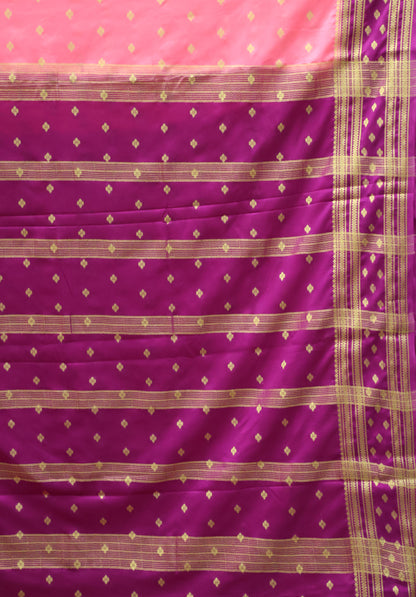 Semi Mysore Silk Saree-Pink-Wine Floral Buta