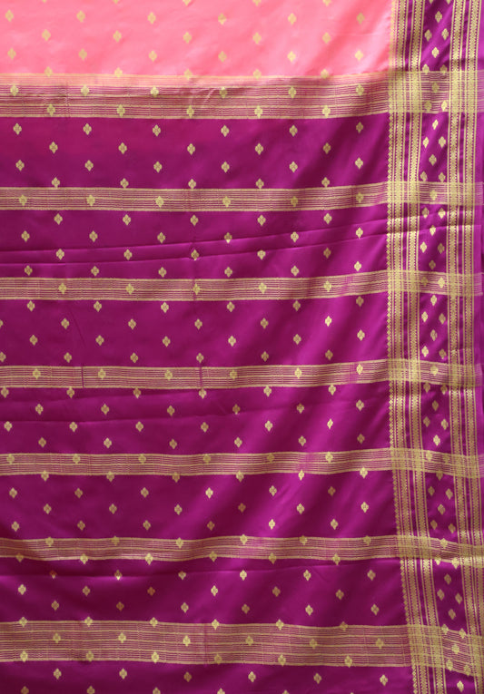Semi Mysore Silk Saree-Pink-Wine Floral Buta