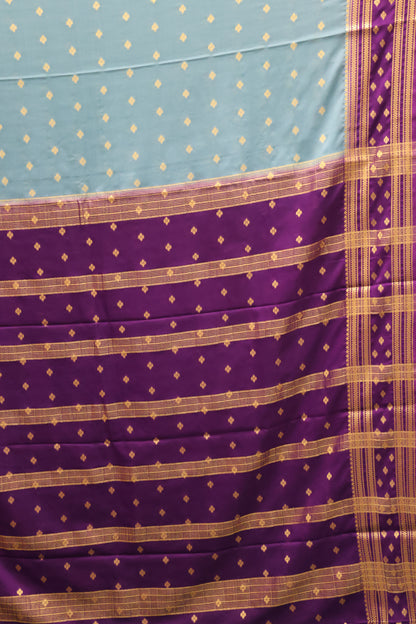 Semi Mysore Silk Saree-Metalic-Blue Floral Buta