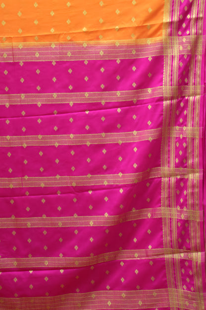 Semi Mysore Silk Saree-Orange-Pink Floral Buta