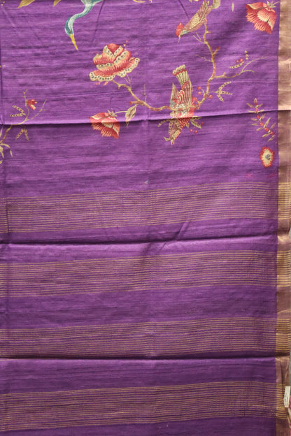 Pure Matka Tussar Saree-purple Colorful Theme Print