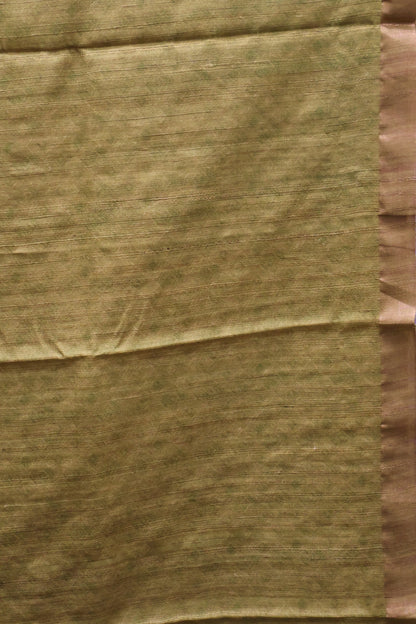 Pure Matka Tussar Saree-Mehandhi Green Crane Colorful Theme Print