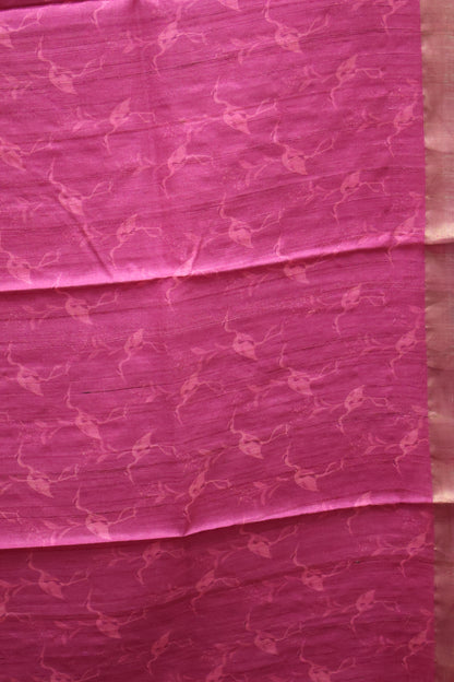Pure Matka Tussar Saree-Magenta Crane Colorful Theme Print