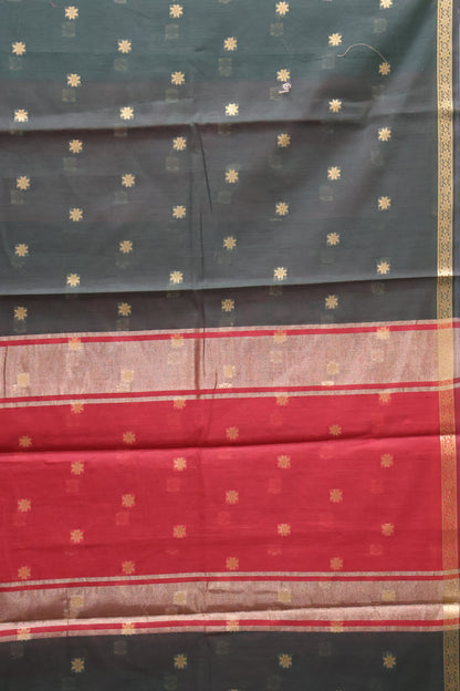 Maheswari Cotton Saree - Bottle Green Star Zari Buta