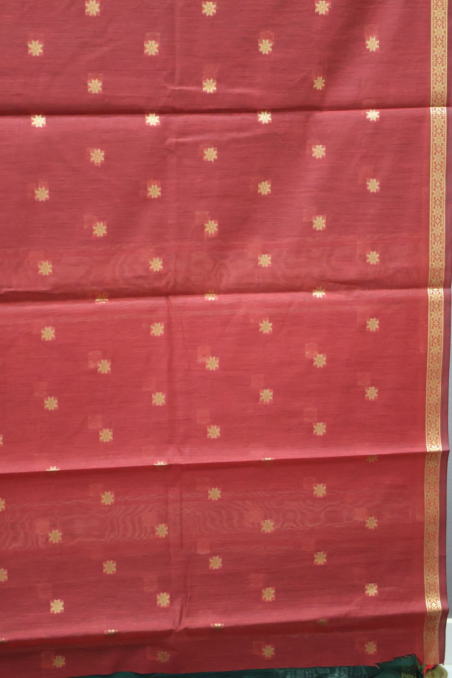 Maheswari Cotton Saree - Bottle Green Star Zari Buta