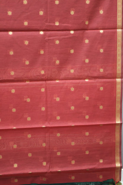 Maheswari Cotton Saree - Bottle Green Star Zari Buta