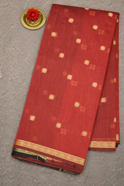 Maheswari Cotton Saree - Maroon Star Zari Buta