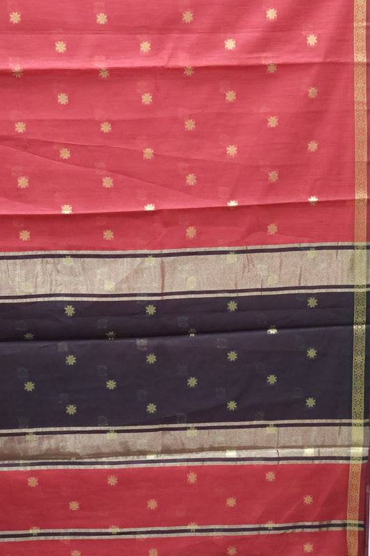 Maheswari Cotton Saree - Maroon Star Zari Buta