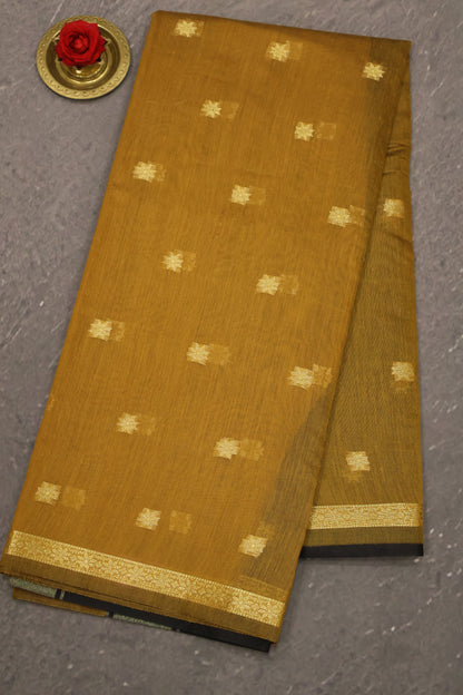 Maheswari Cotton Saree - Golden Brown Star Zari Buta