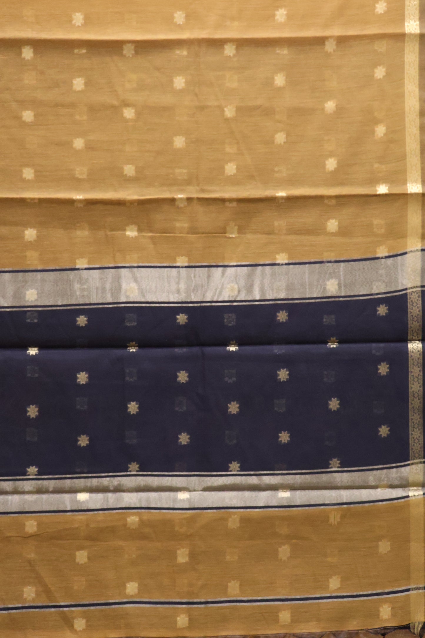 Maheswari Cotton Saree - Golden Brown Star Zari Buta